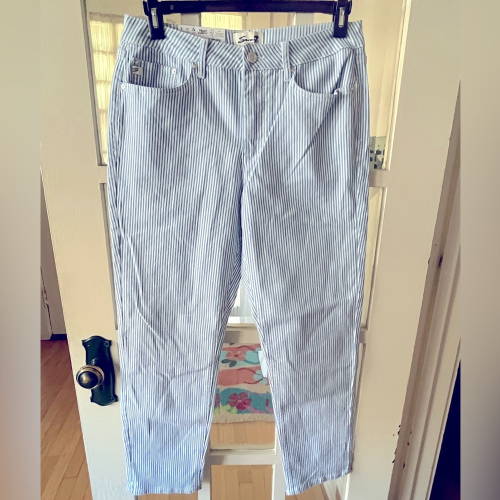 Women’s Seven7 Blue and White High Rise Straight Leg Striped Jeans - Size 6 & 10